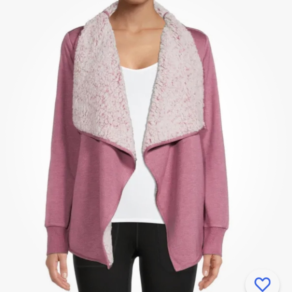 Avia Women’s Sherpa Lined Mauve Pearl Heather Open Front Cardigan Size XL NEW